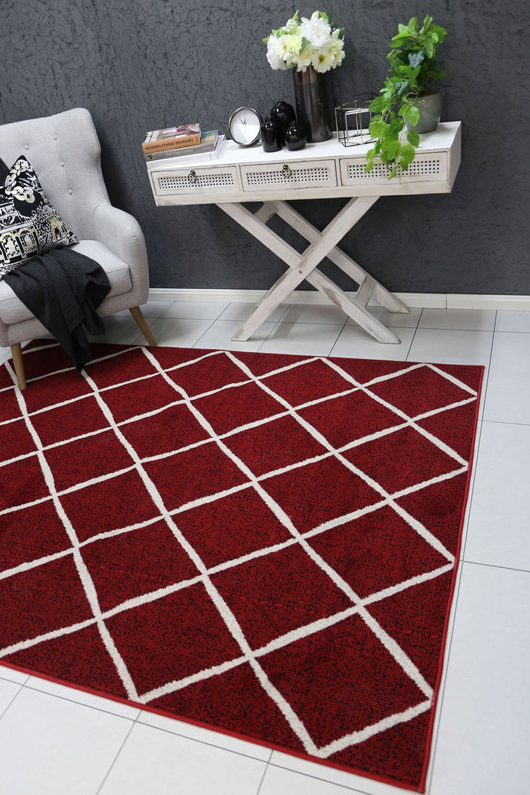 Allure Cross Diamond Red Cream Rug