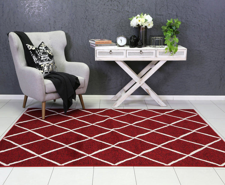 Allure Cross Diamond Red Cream Rug