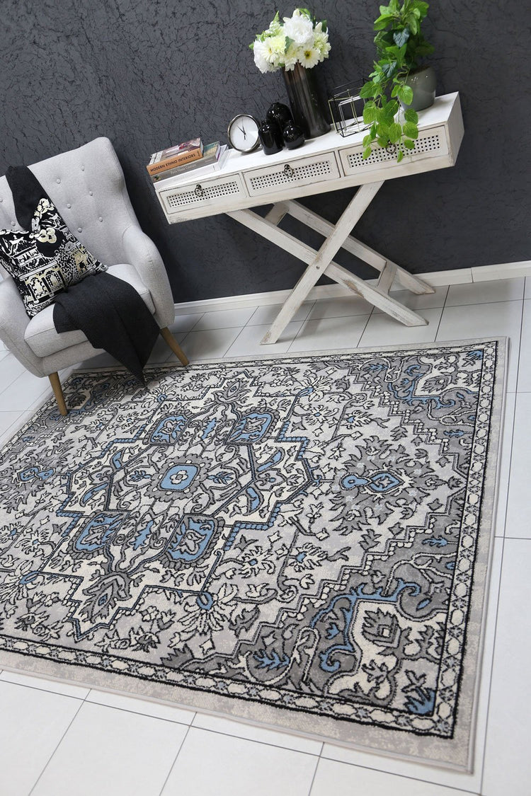 Allure Distressed Vintage Light Blue Light Grey Rug