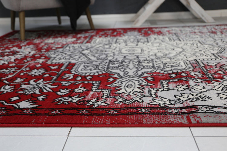 Allure Distressed Vintage Grey Red Rug