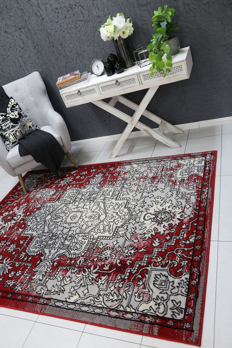 Allure Distressed Vintage Grey Red Rug