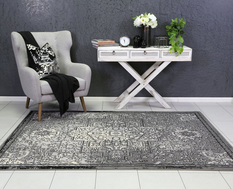 Allure Distressed Vintage Light Grey Dark Grey Rug
