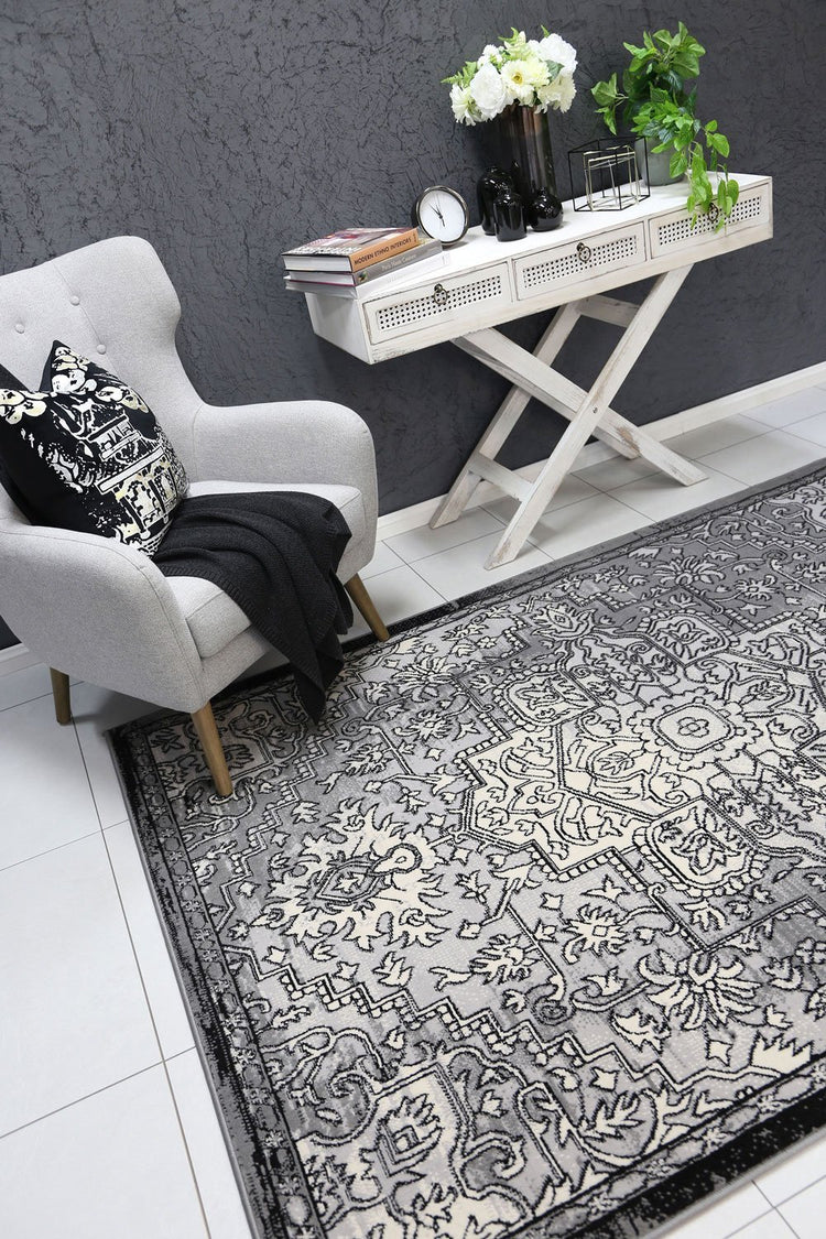 Allure Distressed Vintage Light Grey Dark Grey Rug