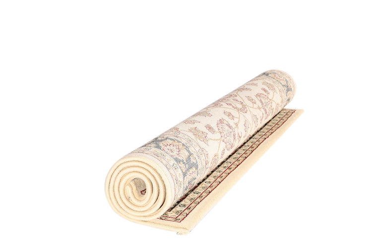 Ornate Cream and Black Traditional Bordered Ikat Rug