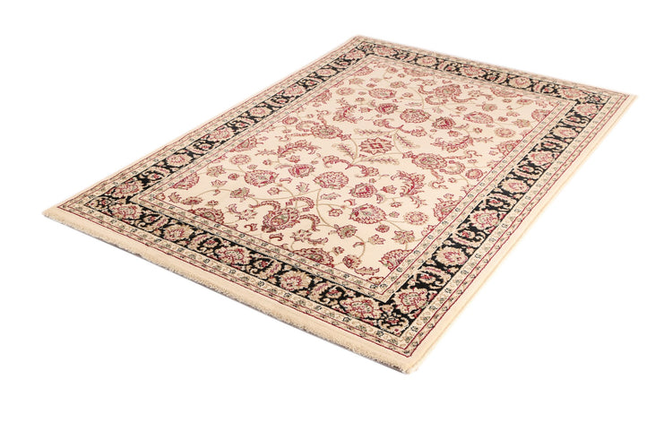 Ornate Cream and Black Traditional Bordered Ikat Rug