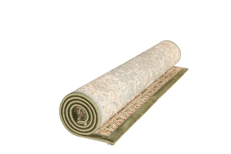 Ornate Green Bordered Traditional Flowered Rug