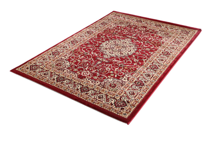 Ornate Red Bordered Traditional Flowered Rug