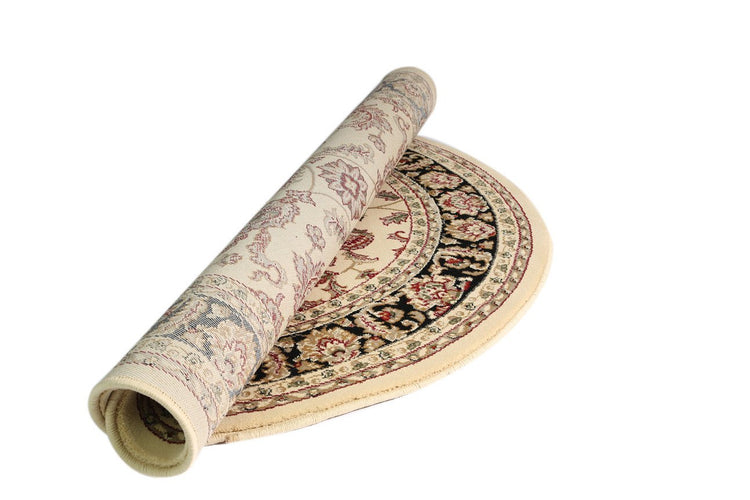 Ornate Cream and Black Traditional Bordered Ikat Rug