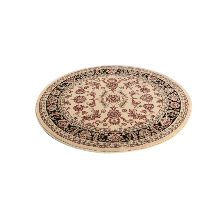 Ornate Cream and Black Traditional Bordered Ikat Rug