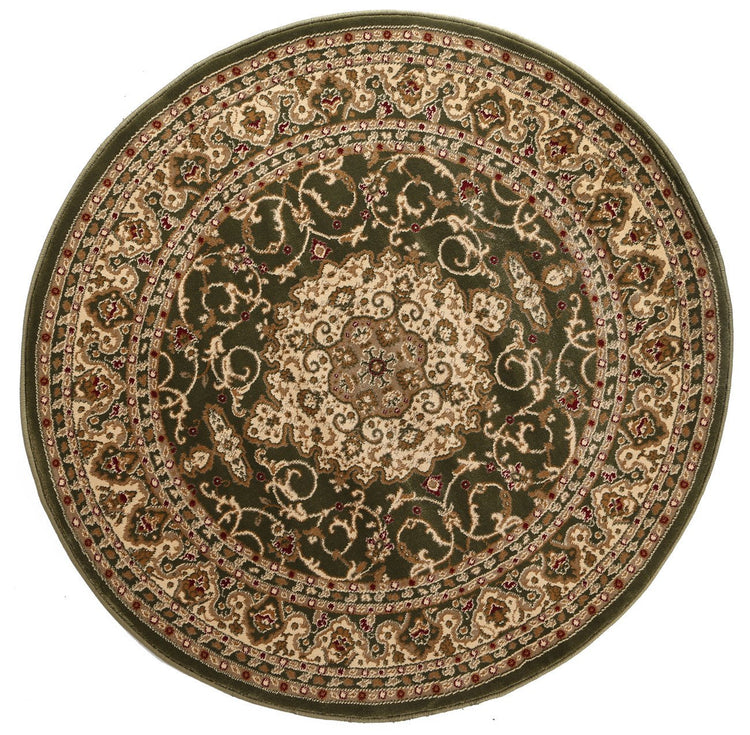 Ornate Green Bordered Traditional Flowered Rug