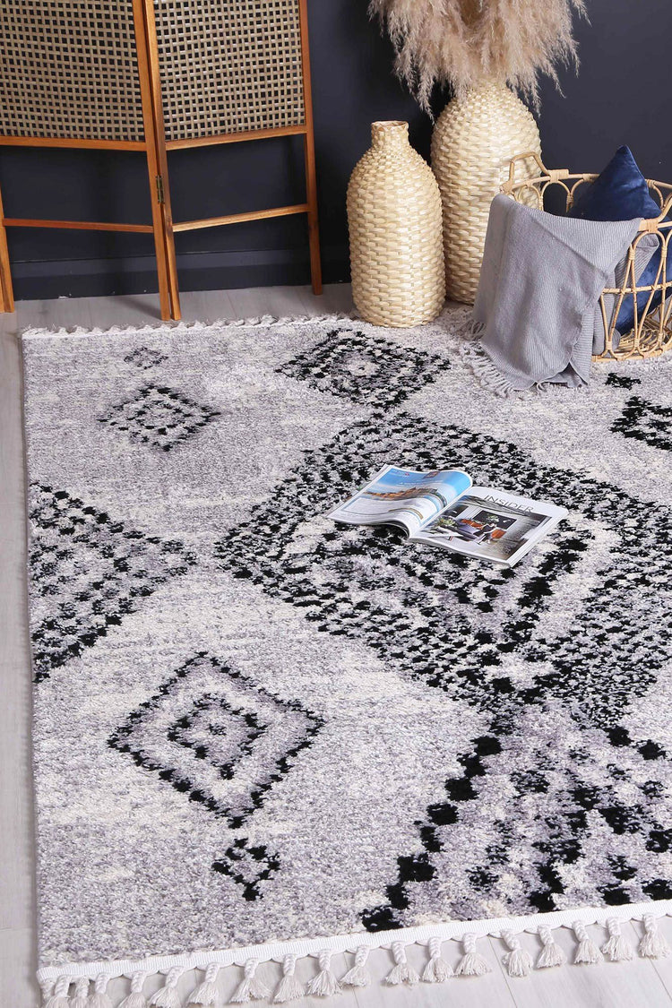 Myk Grey Boho Diamond Rug