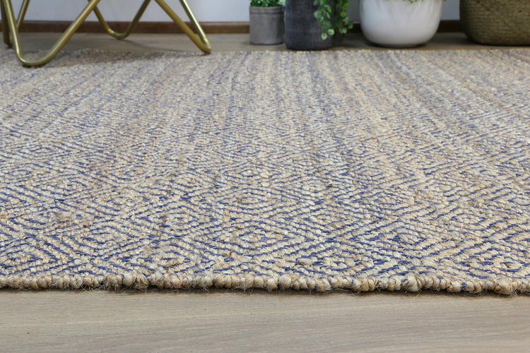 Oslo Navy Jute Diamonds Flat Weave Rug