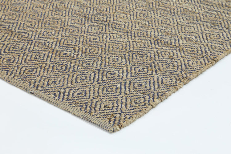 Oslo Navy Jute Diamonds Flat Weave Rug
