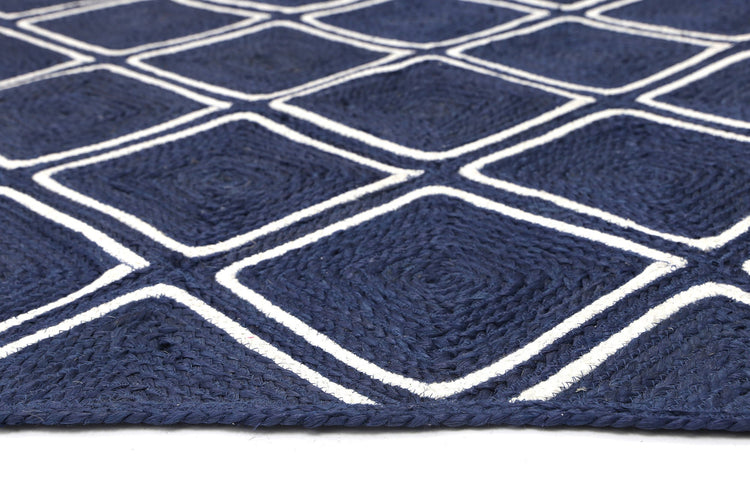 Artisan Navy Blue Natural Parquetry Rug