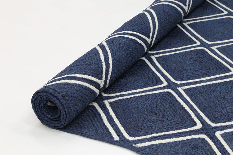 Artisan Navy Blue Natural Parquetry Rug