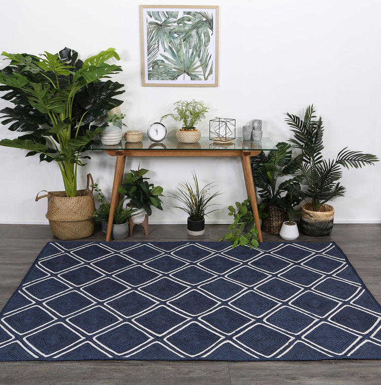 Artisan Navy Blue Natural Parquetry Rug