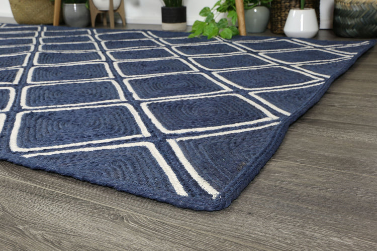 Artisan Navy Blue Natural Parquetry Rug