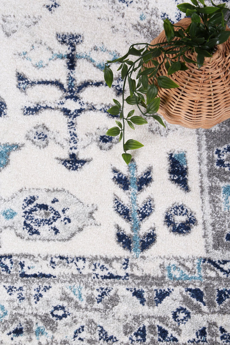 Ligures Cream Blue Traditional Rug