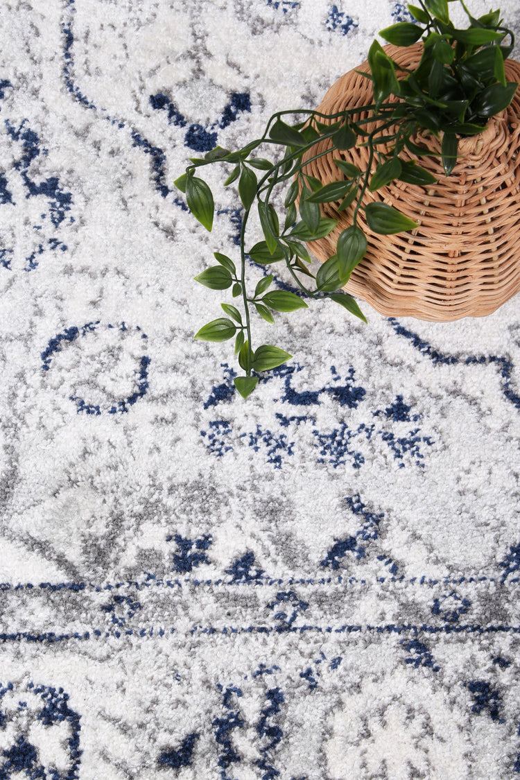 Ligures Cream Navy Floral Rug