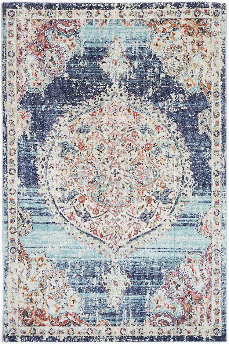 Hollow Medalion Transitional Navy Multi Rug