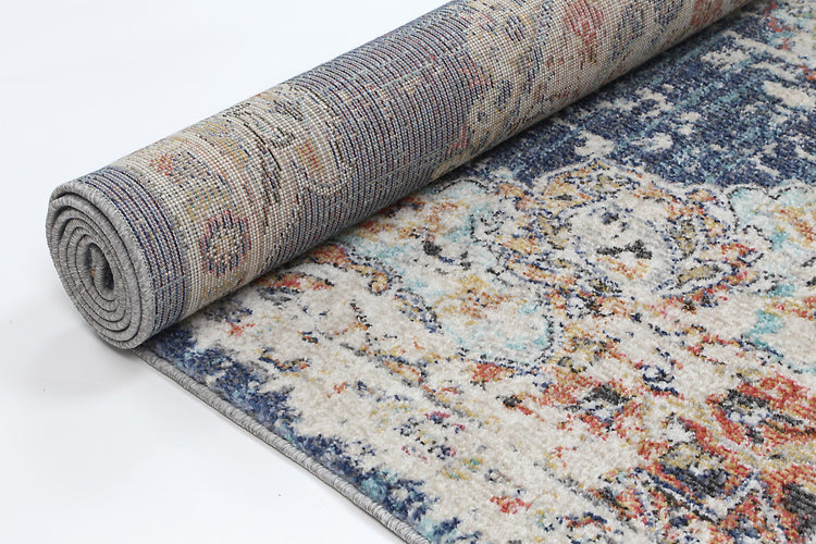 Hollow Medalion Transitional Navy Multi Rug