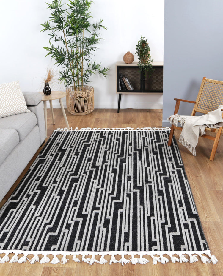 Ares Arcadia Geomteric Black and White Rug