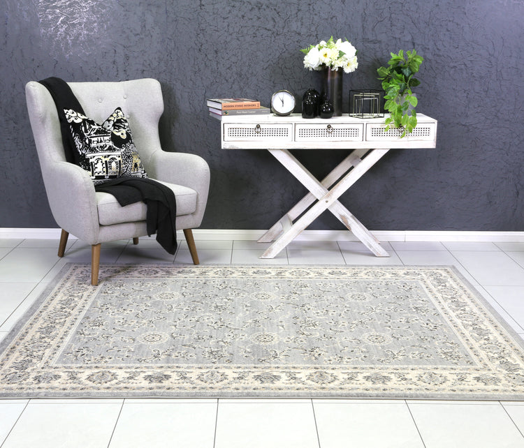 Arya Grey Cream Border Rug