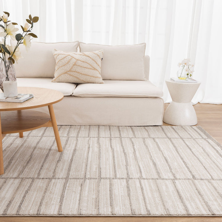 Clara Distressed Thick Lines Beige Grey Rug - C107