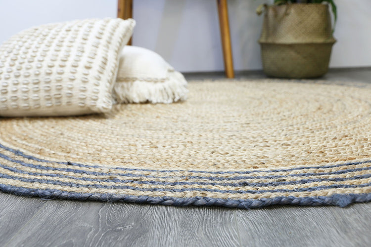 Capri Grey Natural Round Boarder Rug