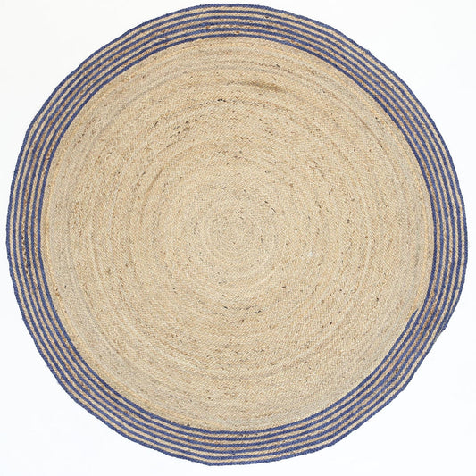 Capri Navy Blue Natural Round Boarder Rug