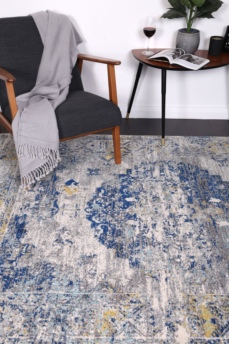 Delicate Faded Blue and Yellow Rug