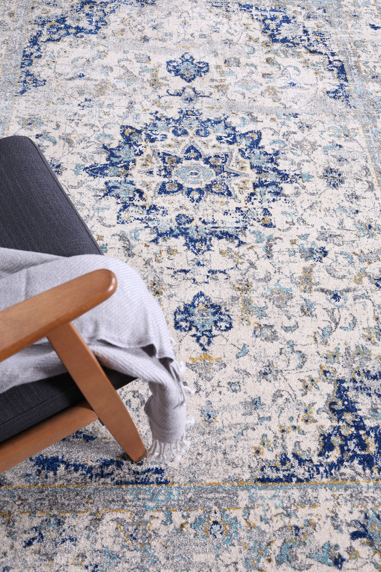 Delicate Magnificance Ivory and Blue Rug