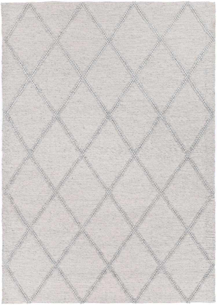 Goa Lattice Wool Blend Grey Rug (No Tassel)