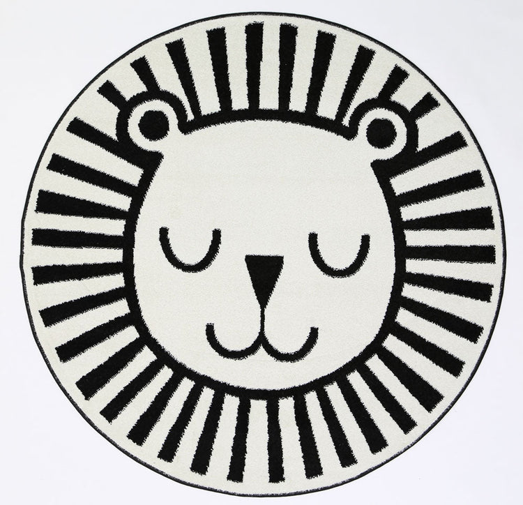 Happy Feet Budding Bear Black and White Kids Round Rug