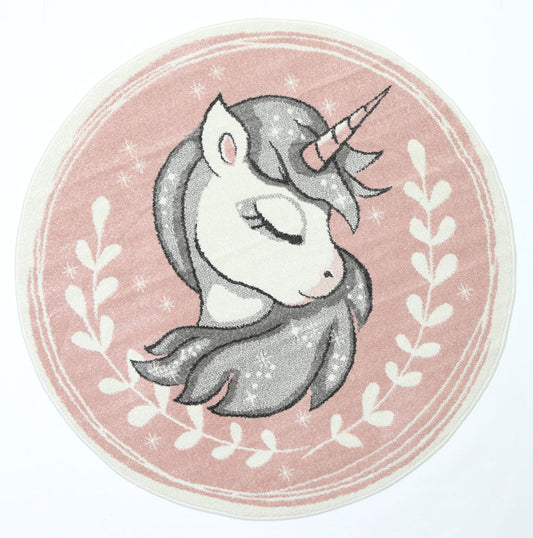 Happy Feet Unique Unicorn Pink Kids Round Rug