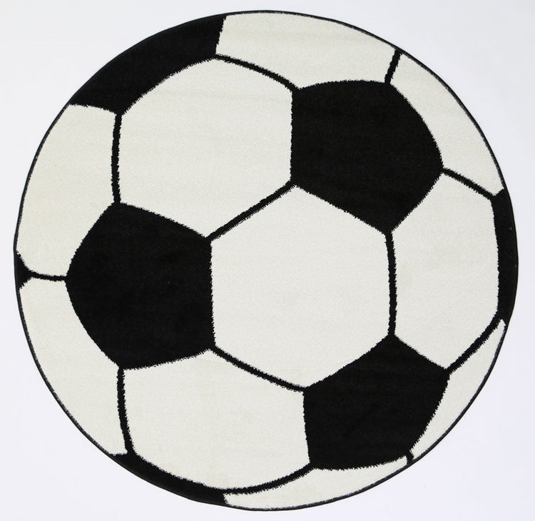 Happy Feet Soccer Ball Black and White Kids Rug