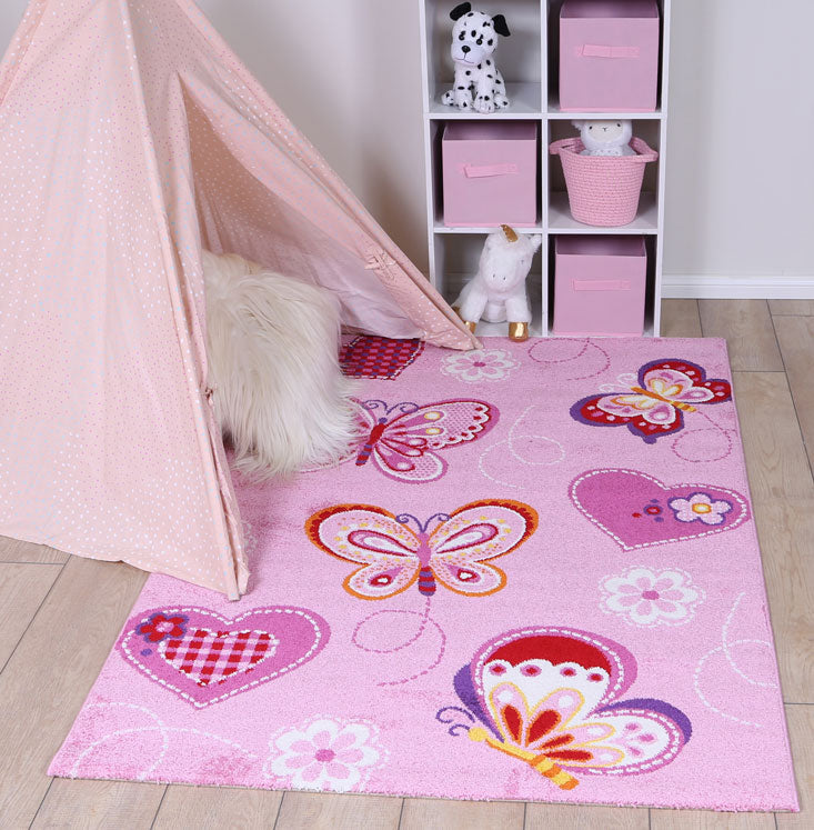 Happy Feet Beautiful Butterflies Pink Kids Rug