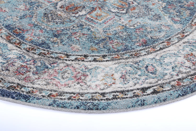 Salsa Maykel Blue & Terracotta Transitional Round Rug