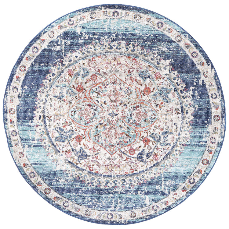 Salsa Hollow Medalion Transitional Navy & Multi Round Rug