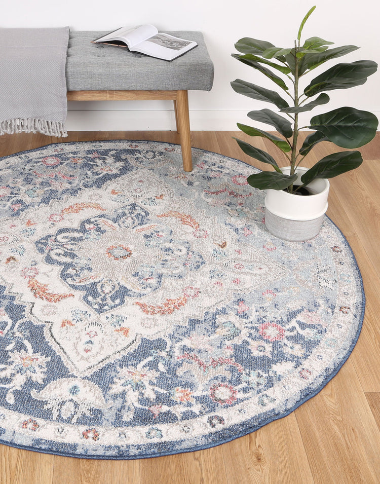 Salsa Alexander Transitional Navy Multi Round Rug