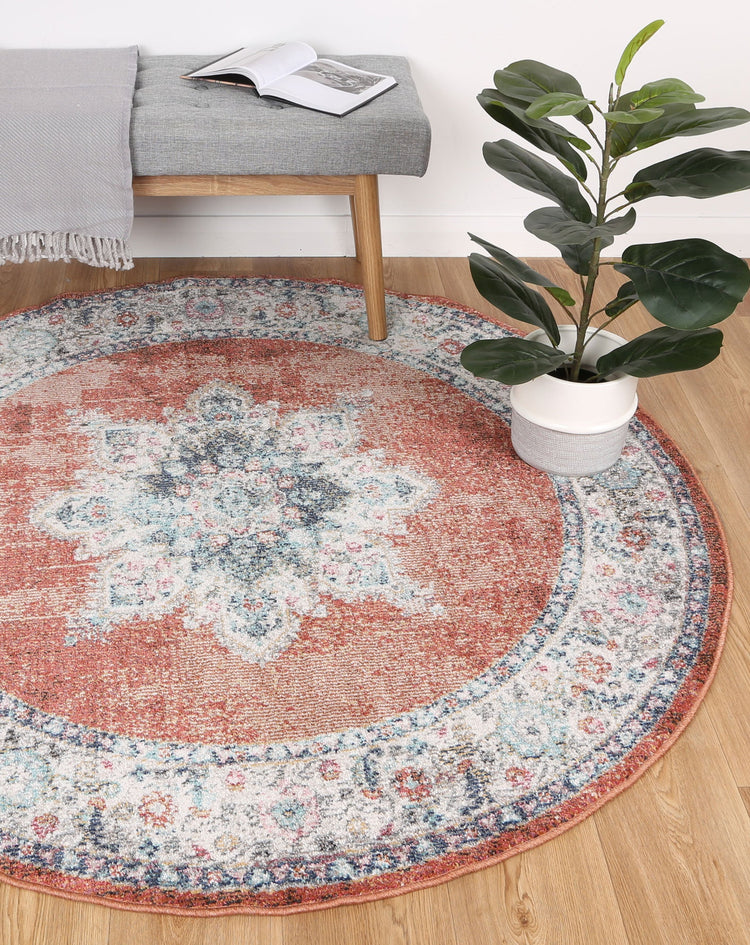 Salsa Brentwood Transitional Rust Round Rug