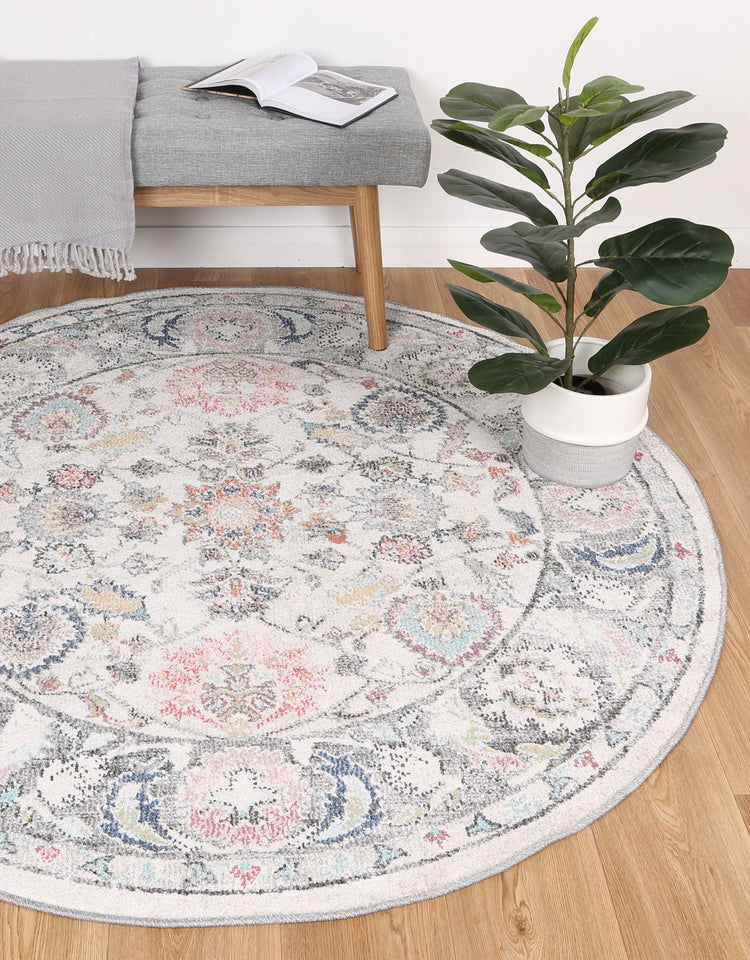 Salsa Crystal Transitional Cream Round Rug