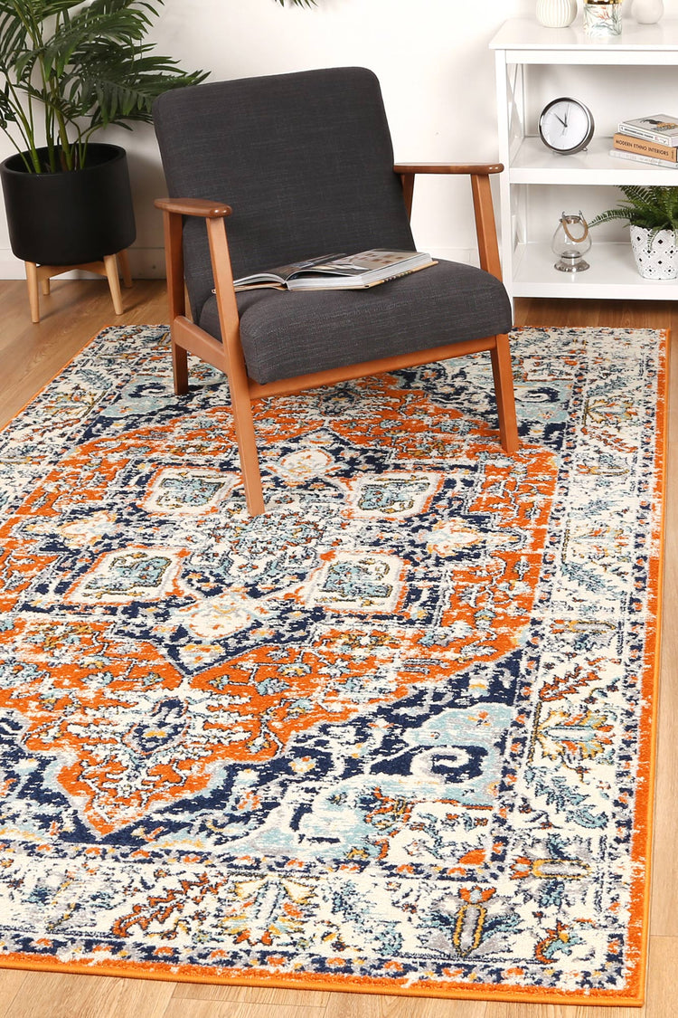 Sicily Messina Orange & Blue Transitonal Rug