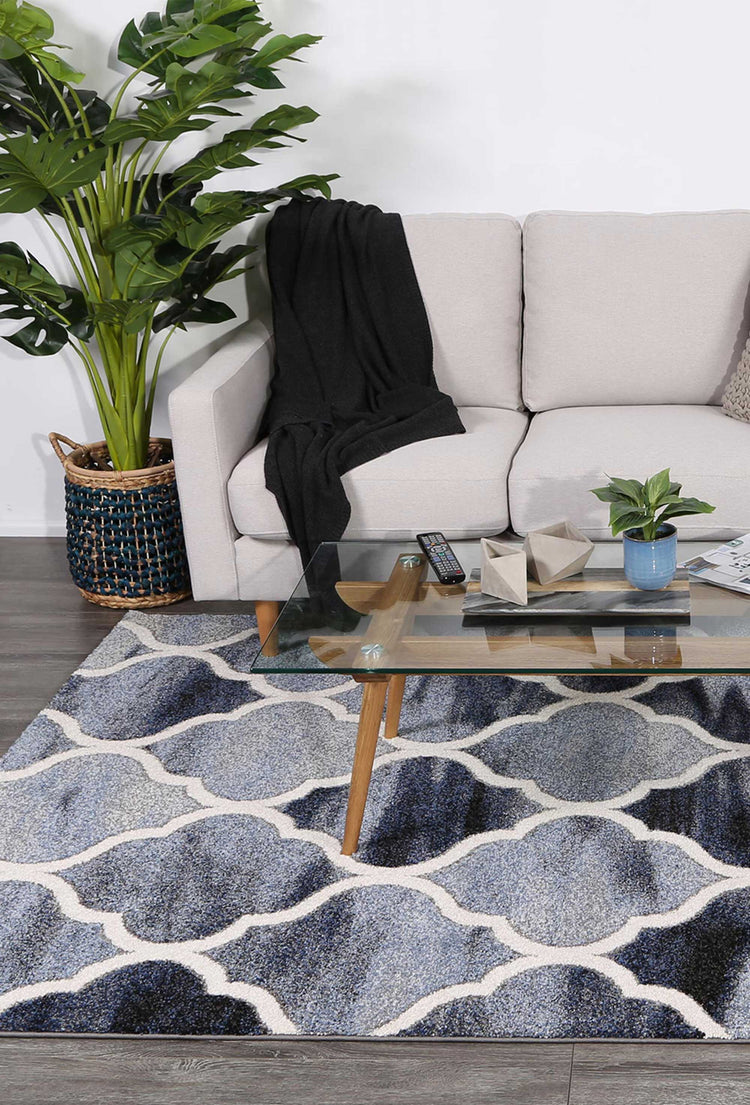 Vision Blue and Grey Geometric Ikat Modern Rug