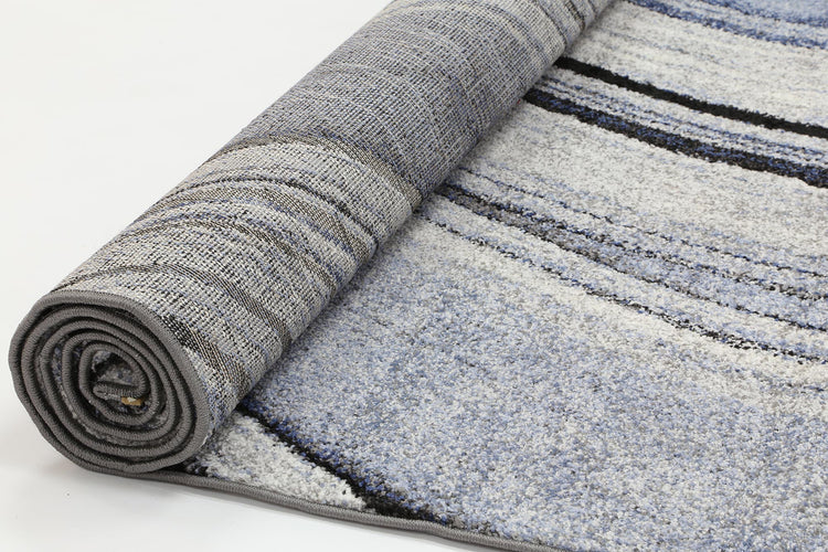 Vision Grey and Blue Line Patterned Rug Rug