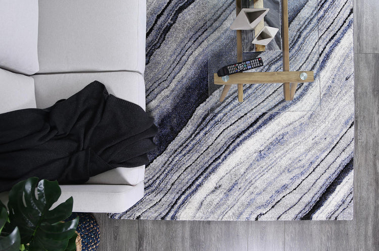 Vision Grey and Blue Line Patterned Rug Rug