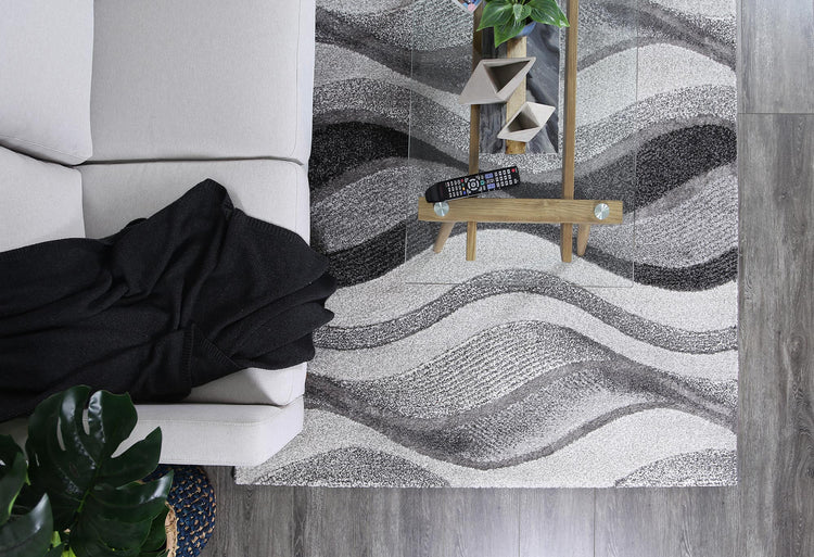 Vision Grey Abstract Waves Patterned Modern Rug