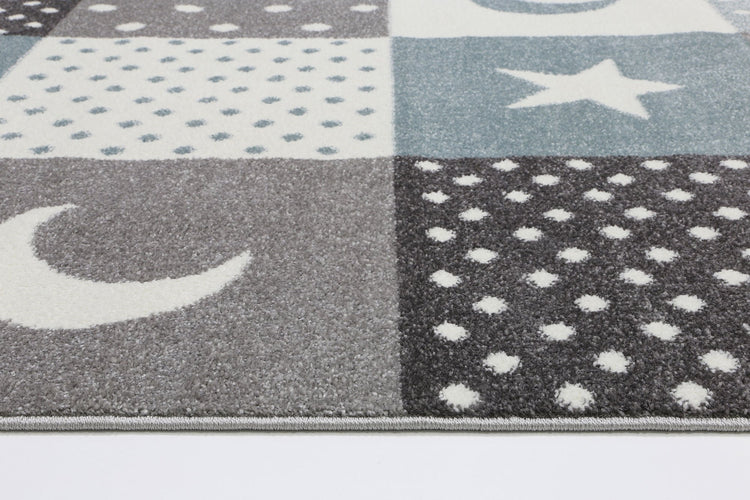 Nova Kids Blue Grey Stars & Moon Rug