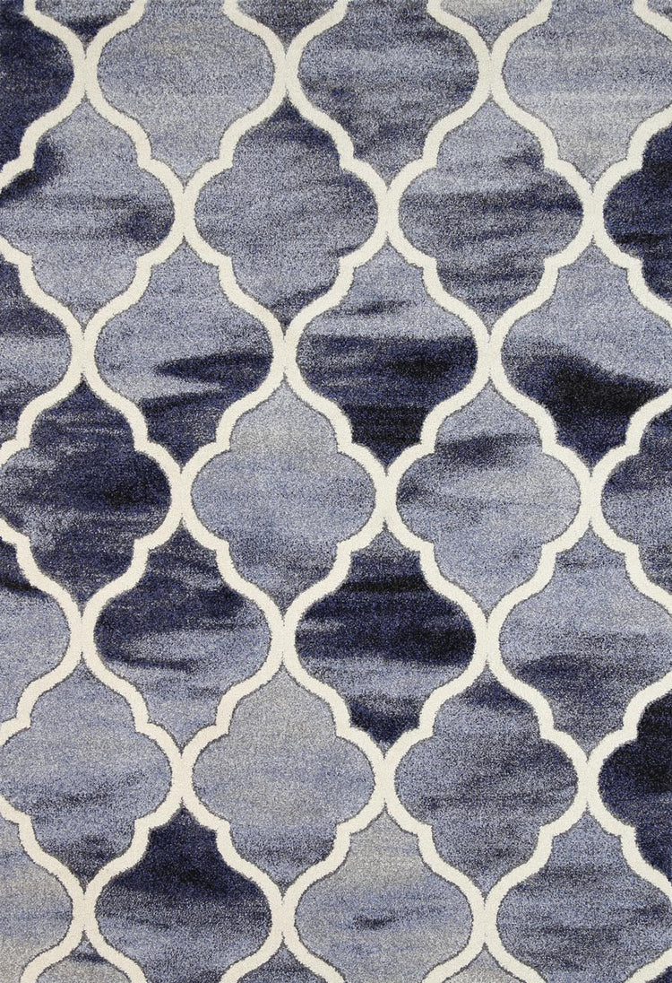 Vision Blue and Grey Geometric Ikat Modern Rug