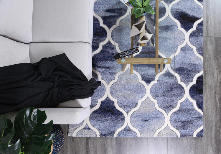 Vision Blue and Grey Geometric Ikat Modern Rug